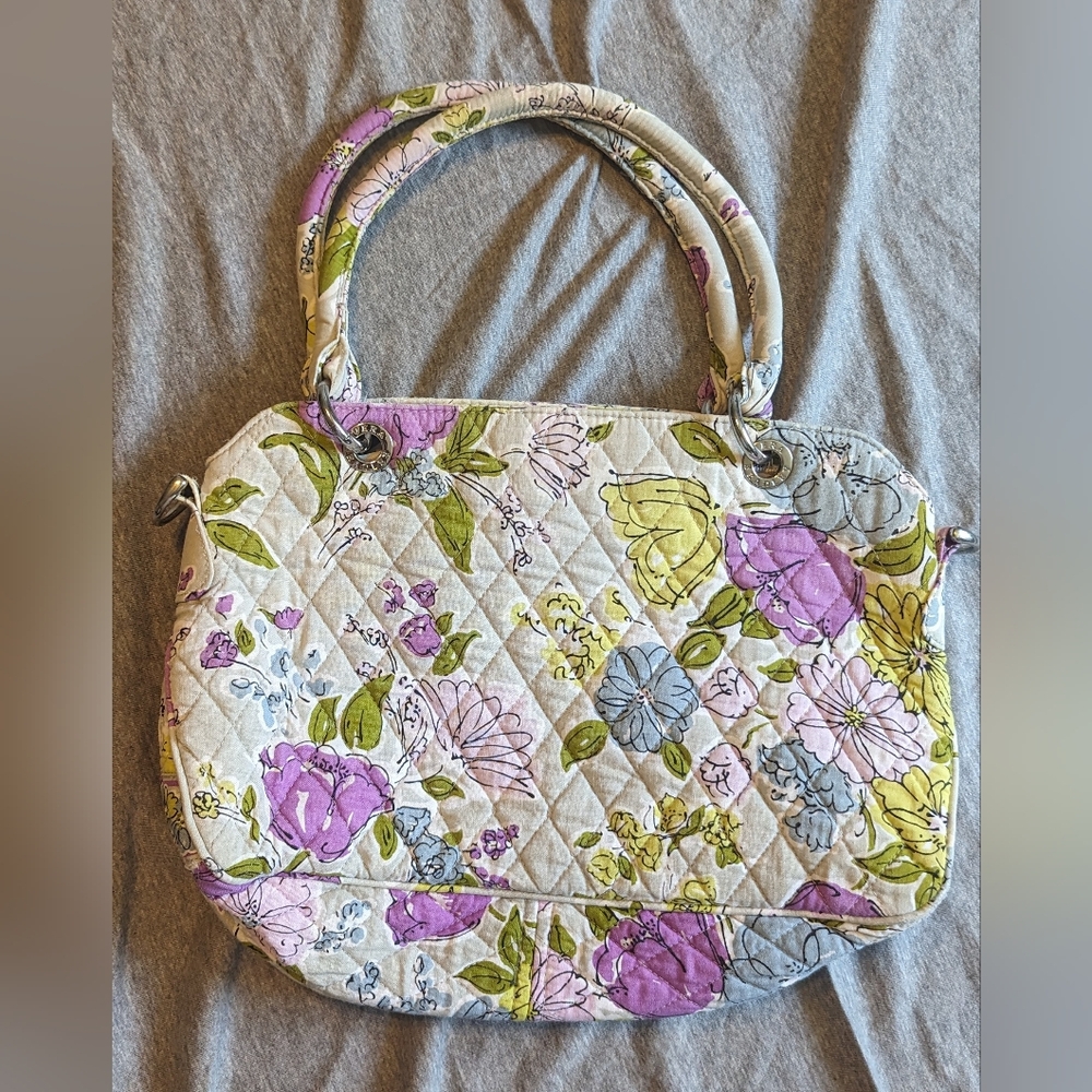 Vera Bradley Retired Gray Bowler Watercolor Floral Satchel Bag Purse EUC